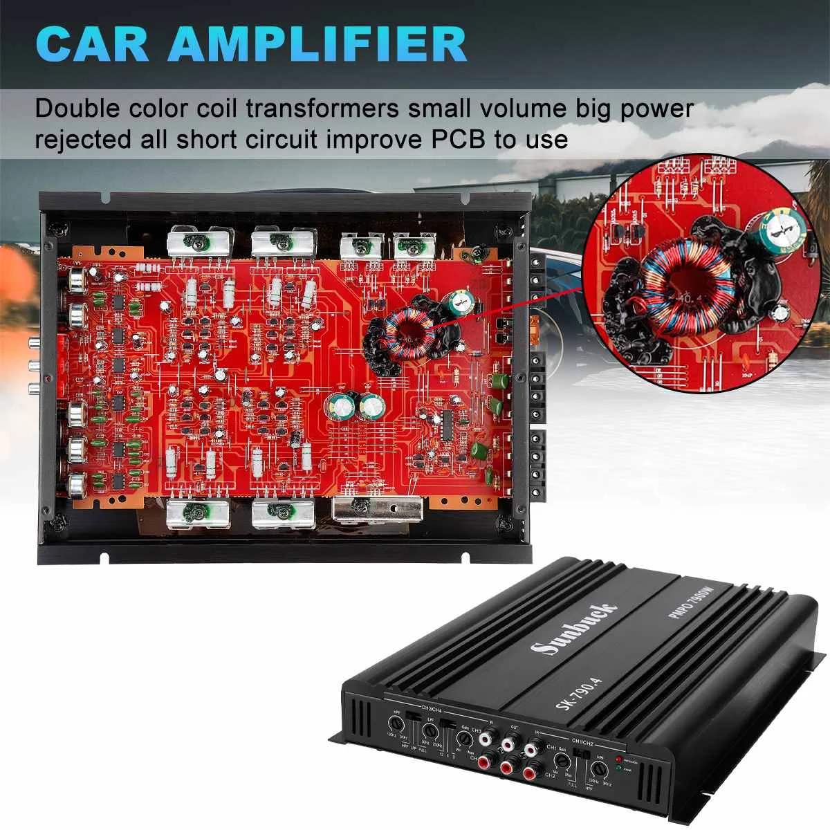 12V 7900W 4 Channel Car Amplifier Subwoofer Slim Class A/B Audio Amp Powerful Amplifiers Bass Speaker