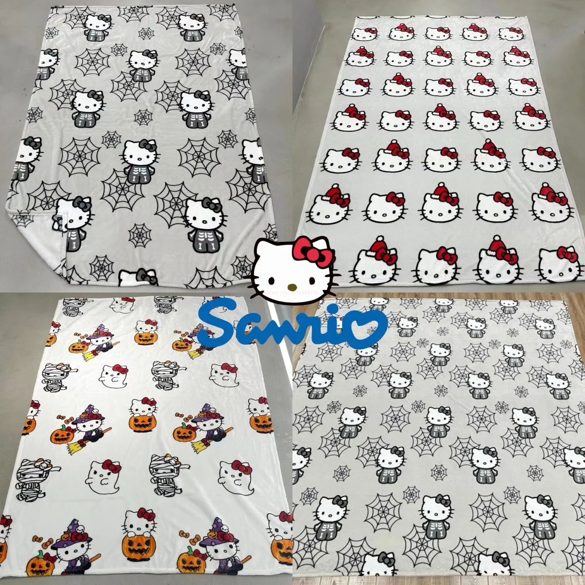 

Новинка Sanrio Хэллоуин призрак Hello Kitty плюшевое мультяшное большое фланелевое одеяло симпатичное Хлопковое одеяло для сна простыня Рождественский подарок