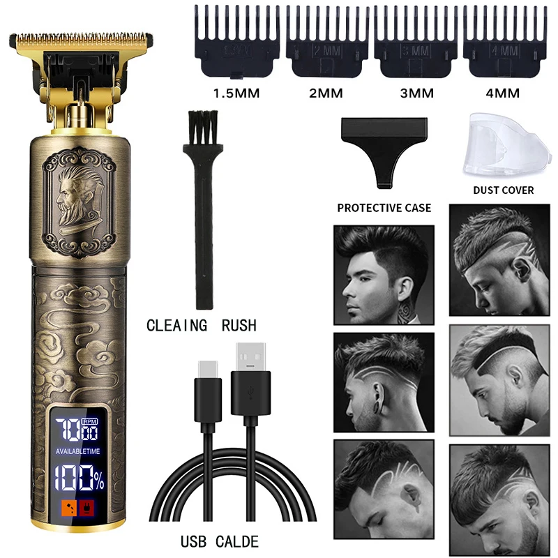 

Vintage T9 USB Rechargeable Trimmer Man Hair Clippers, Clipper Lighter Hairdressing Machine Machine Shaving Electric Shaver