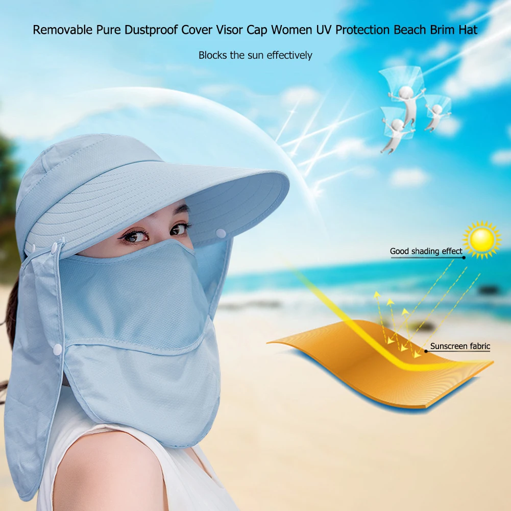 

Dustproof Cover Visor Hat Women UV Protection Beach Removable Pure Wide Brim Hat for Outdoor Travelling Accessories