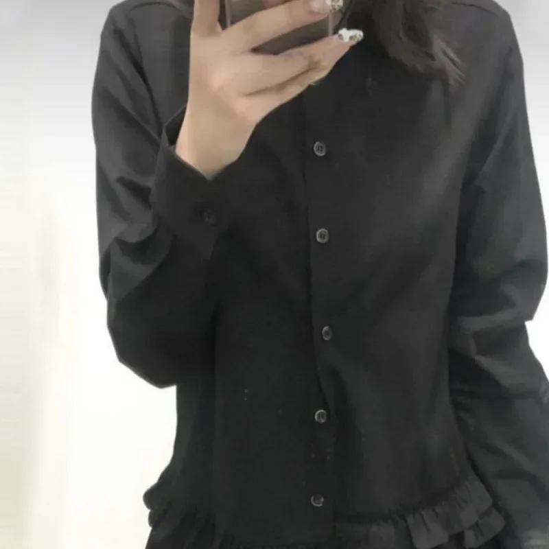 Matakawa женские рубашки нестандартной формы с однотонными оборками весенне-осенние