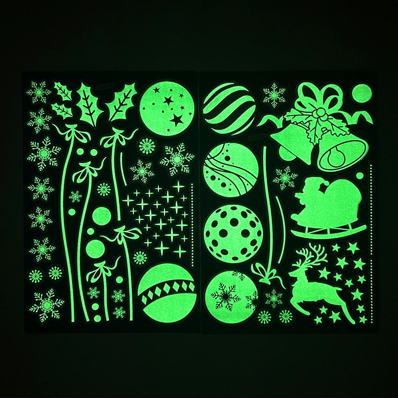 Рождественские Светящиеся В Темноте Снежинки Наклейки На Окна Олени Праздничные