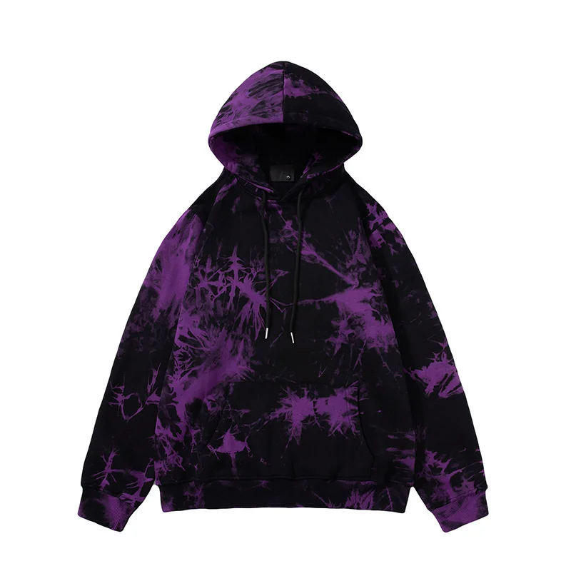 

China-Chic tie dyed plush hooded sweater for men's autumn and winter new loose oversized lovers' personalized sweater