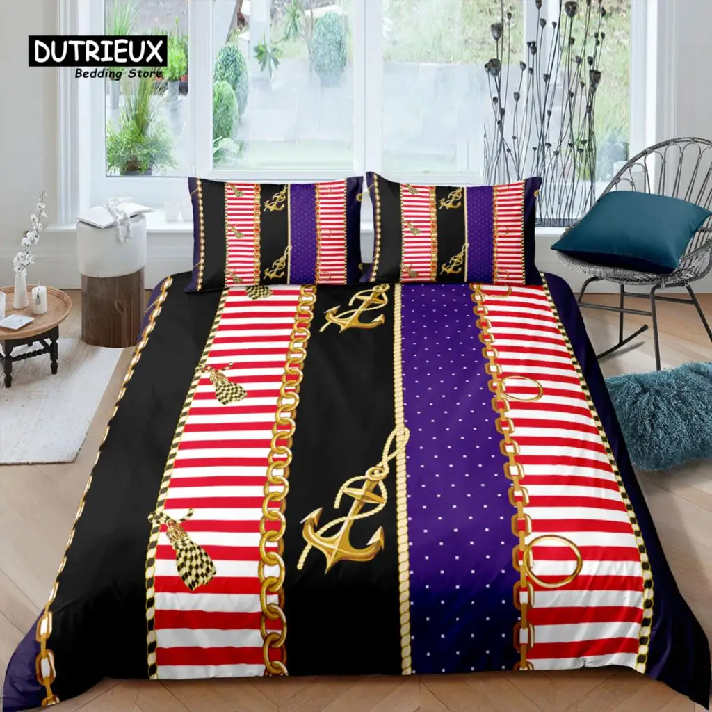

Home Living Luxury 3D Anchor Bedding Set Golden Chain Duvet Cover Pillowcase Queen and King EU/US/AU/UK Size Comforter Bedding