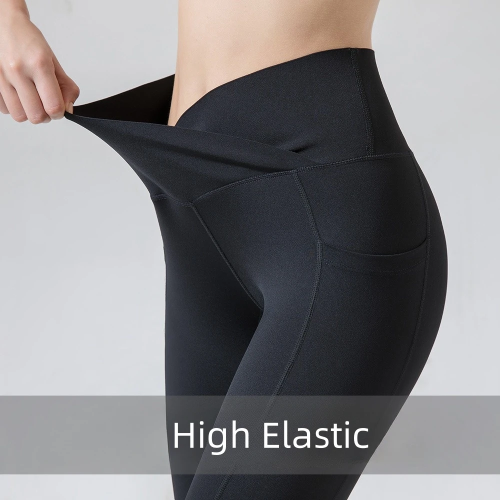 Женские Леггинсы для йоги 3XL черные спортивные колготки с V-образным вырезом и