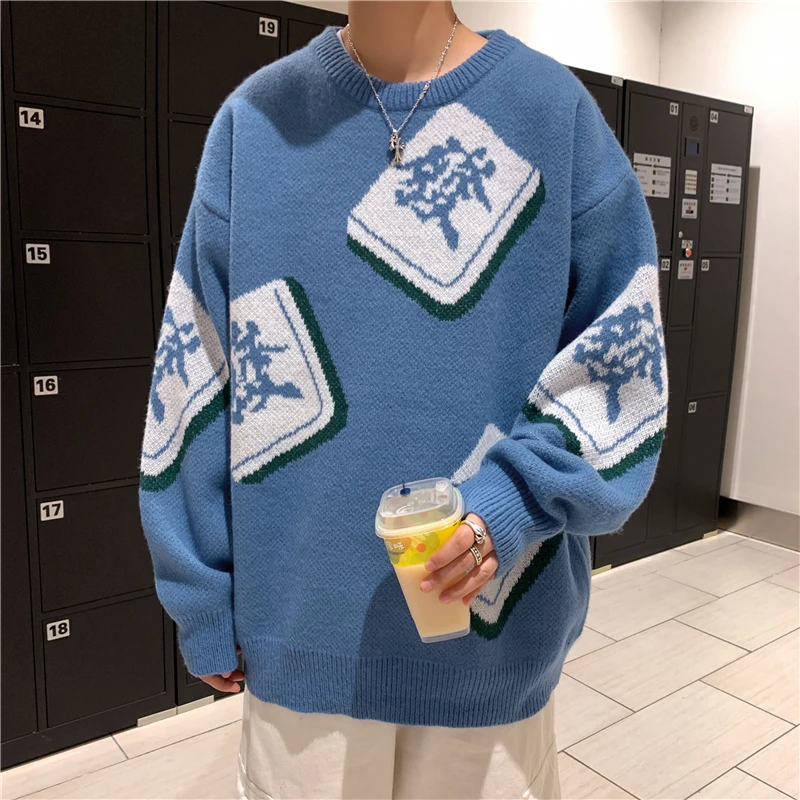 Вязаный свитер в китайском стиле с рисунком Маджонга джемпер оверсайз пуловер