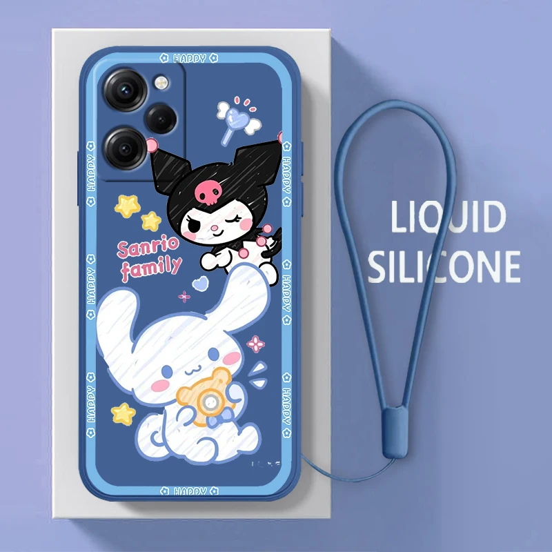 

Kuromi Melody Anime For Xiaomi POCO X5 M5 C40 M4 X4 F4 C40 X3 NFC F3 GT M4 M3 M2 Pro C3 4G 5G Liquid Rope Phone Case Coque Capa