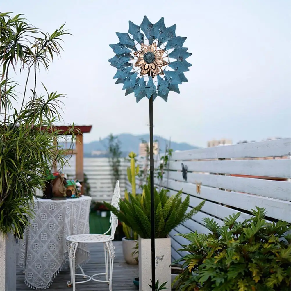 

33*17*190cm Iron Petal Shape Single Layer Turntable European Blue[us Courtyard Stock] Rotatable Lake Windmill J1u5