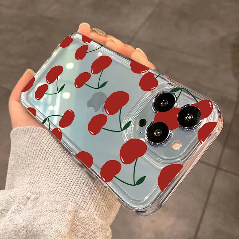 Прозрачный чехол из ТПУ с рисунком вишни для iPhone 16 15 Pro Max 14 13 12 11 XS X XR 7 8 Plus SE 2022, противоударный мягкий силиконовый чехол (art.: 3920c843ced65) - 3920c843ced65
