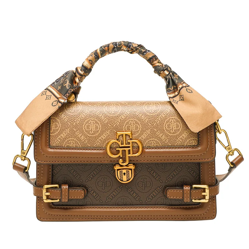 

Luxury Designer Vintage Shoulder Bag Leather Silk Ribbon Handbags Metal Buckle Messenger Bag Women Party Crossbody Purses