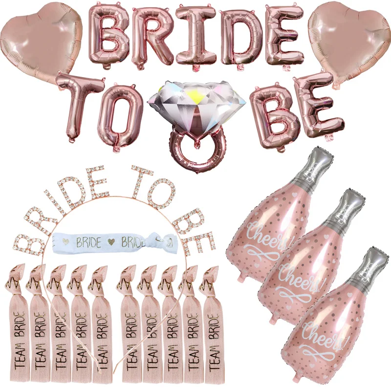 

Wedding Decoration Bridal Shower Bracelet Team Bride To Be Balloon Headband Rose Gold Bachelorette Hen Party Decoration Supplies