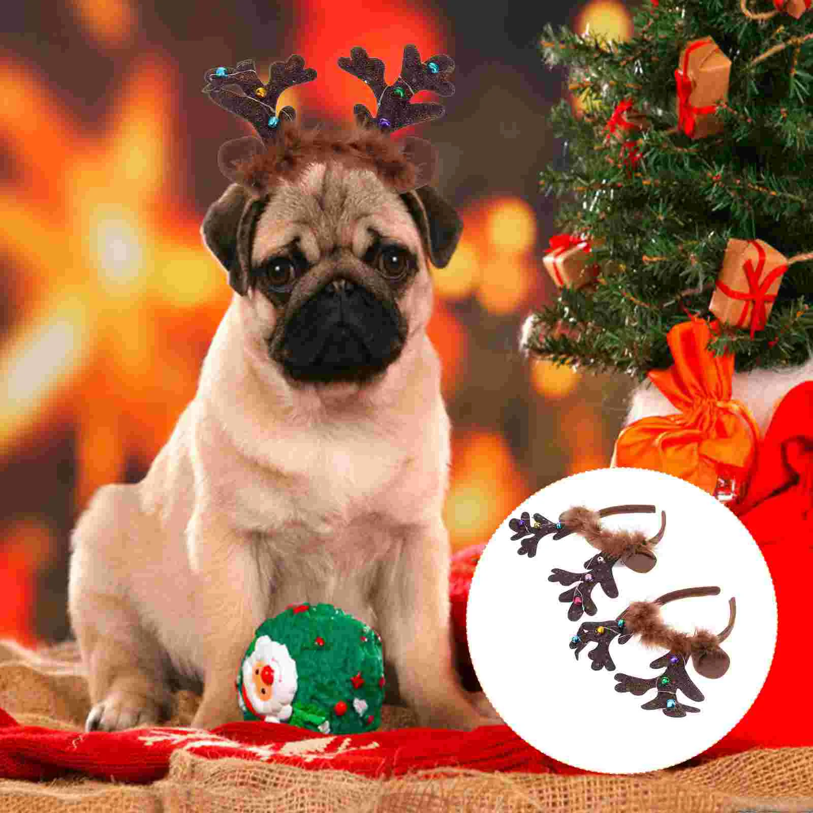 

Dog Christmas Hat Pet Antler Headband LED Hair Accessories Glowing Xmas Hairband