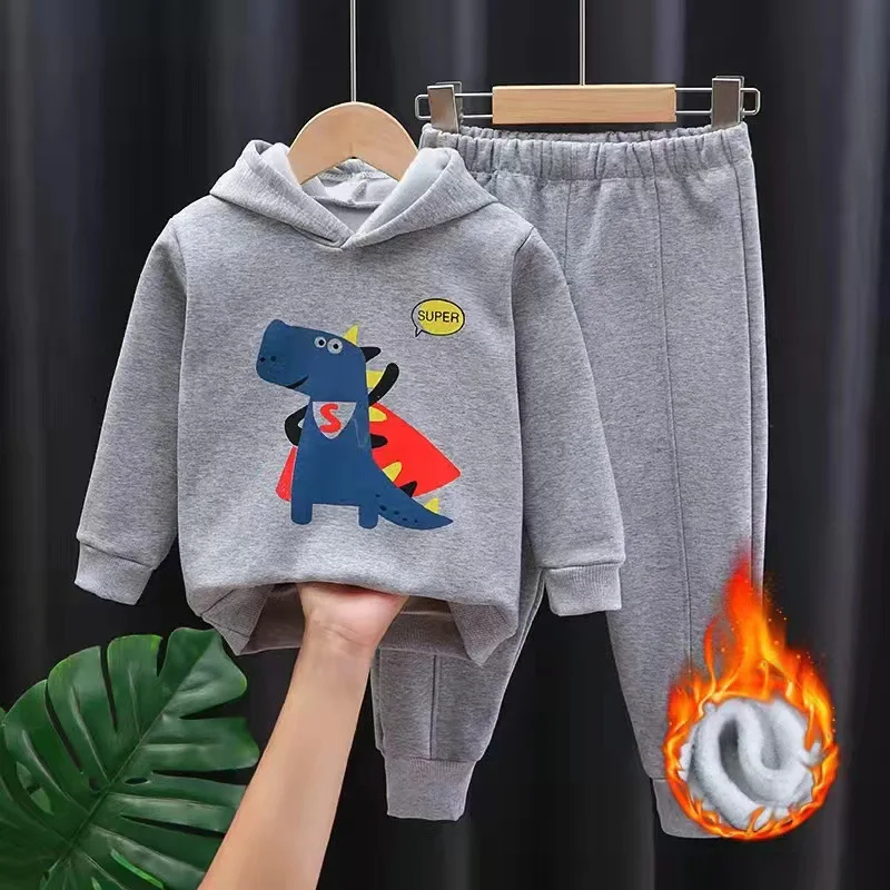 

Children's Cashmere Sweater Pants Set Autumn and Winter Wear Thickened Warm Hooded Sweater Two-piece Set for Boys and Girls