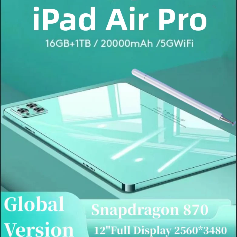 

New Global Version Tablet Android iPad Air Pro 12 Inch HD Snapdragon 870 Tablet PC 5G Dual SIM Card or Wifi Google Play Tablets