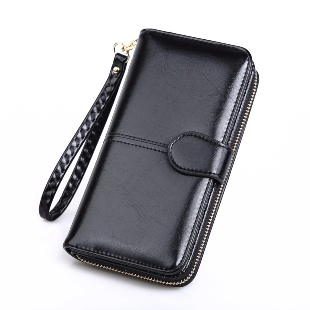 Vintage Detachable Lanyard Oil Wax Leather Long Wallet Ultra-thin Large Capacity Coin Purse Women Girls ארנק