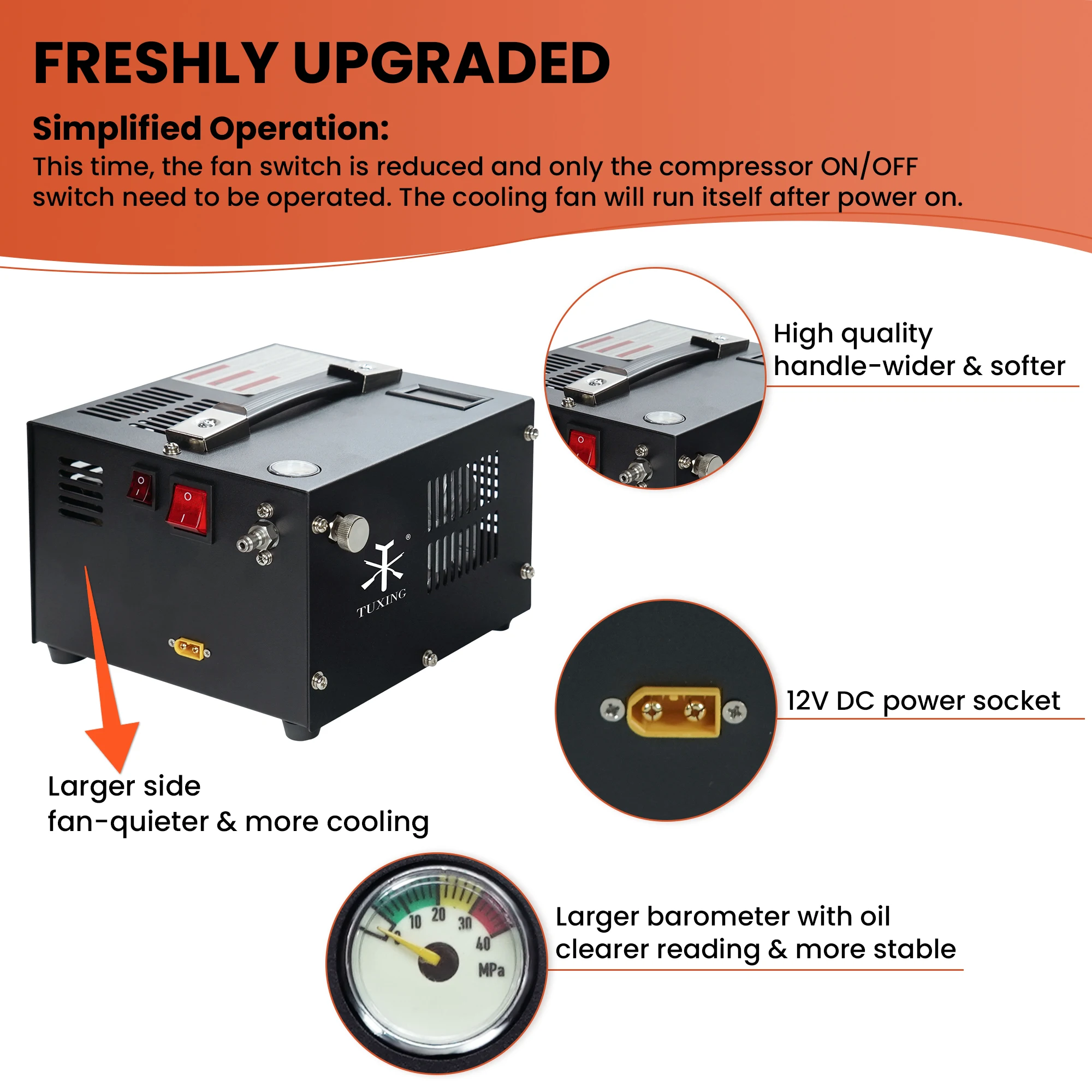 Воздушный компрессор TUXING TXES061 PCP 4500Psi 300Bar высокого давления с трансформатором 12 В