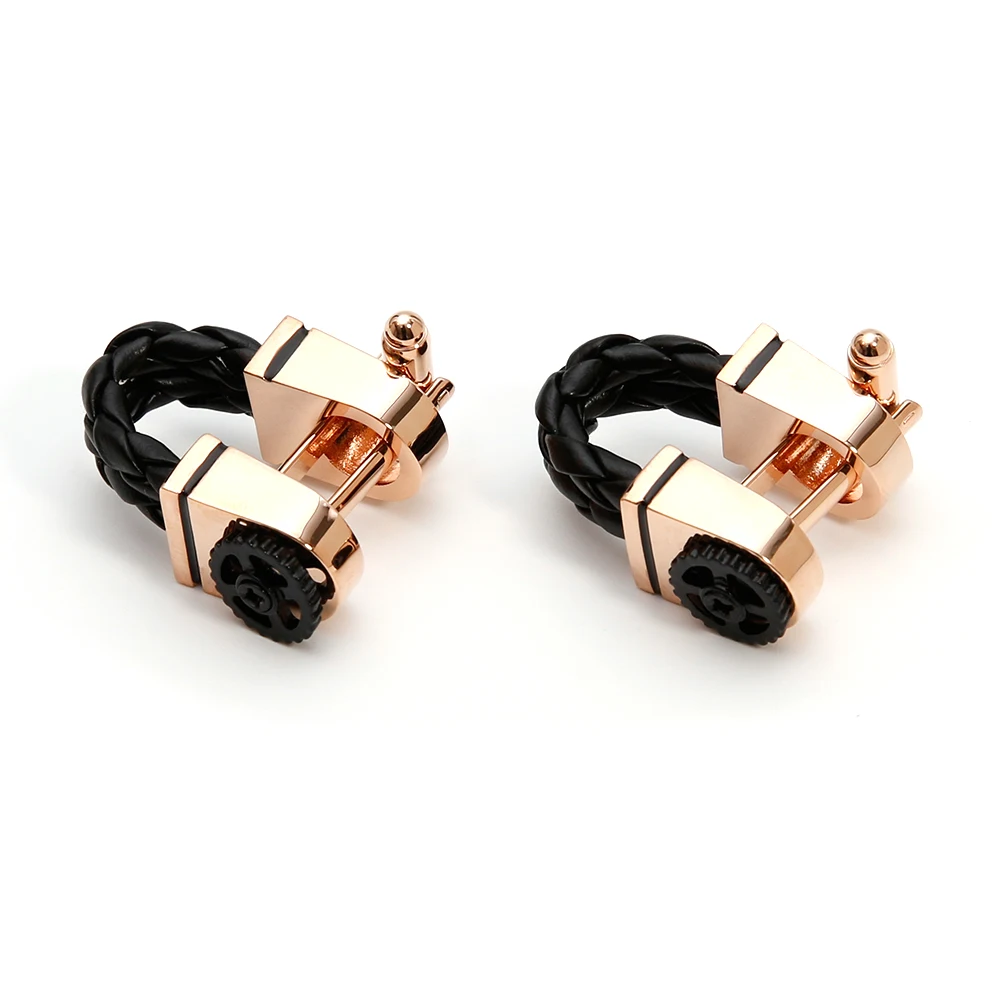 Cufflinks for Men TOMYE XK22S049 Luxury Black Leather Gold Formal Business Casual Dress Shirt Buttons Wedding Gift Cuff Links