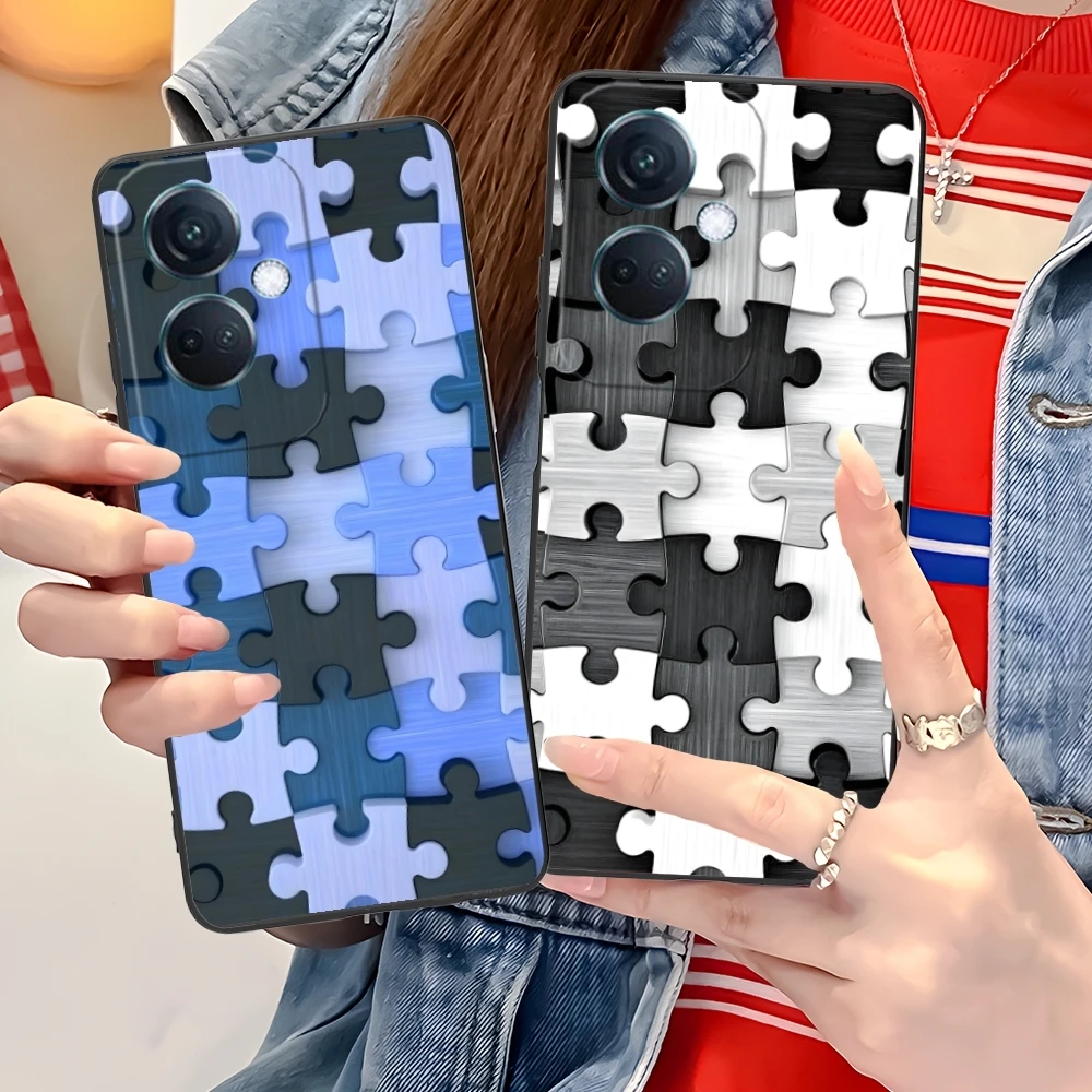 Puzzle Pretty Fashion Mobile Cell Phone Case for OPPO Find X5 X3 X2 A93 Reno 8 7 Pro A74 A72 A53 Black Soft Cover Shell