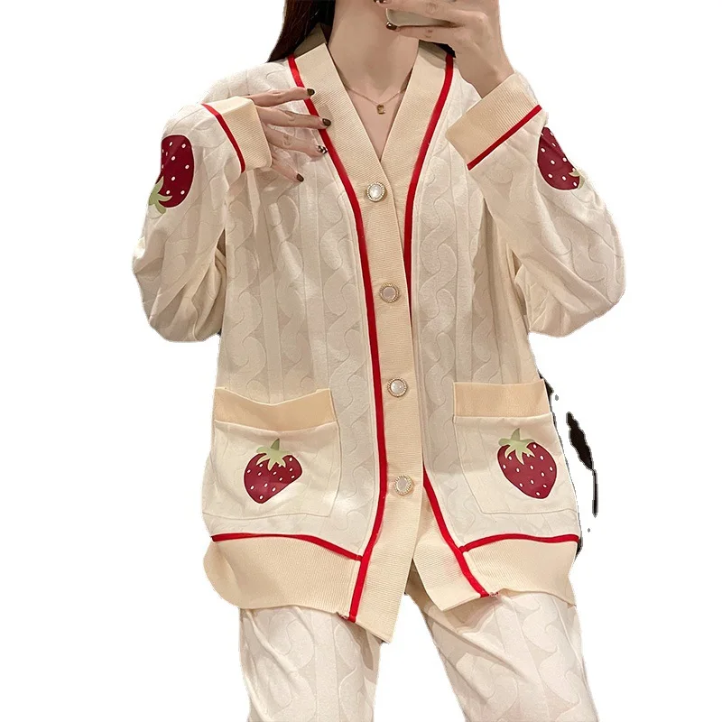 Long Sleeve Sweet Kawaii Set Women 2 Pieces Set Pajamas Spring Summer Sleepwear Female Outfits Pyjamas Sets