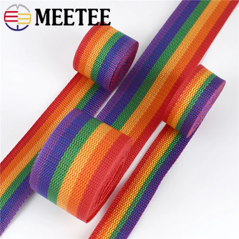 Радужная нейлоновая лента для рюкзака Meetee 5/10/15 м 20-50 мм, ремешок для домашних животных, лента для багажа, ремней, сумок, ручек, ремня, аксессуары «сделай сам»