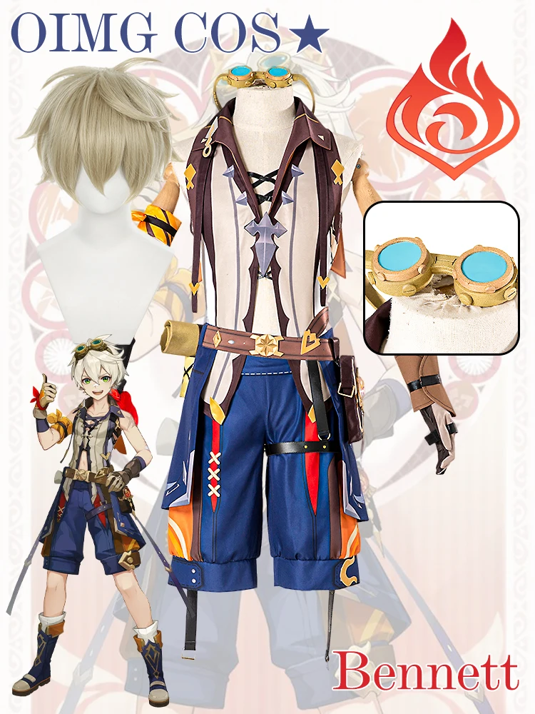 

Genshin Impact Bennett Cosplay Costume Uniform Wig Anime Halloween High-quality Costumes for Men Game