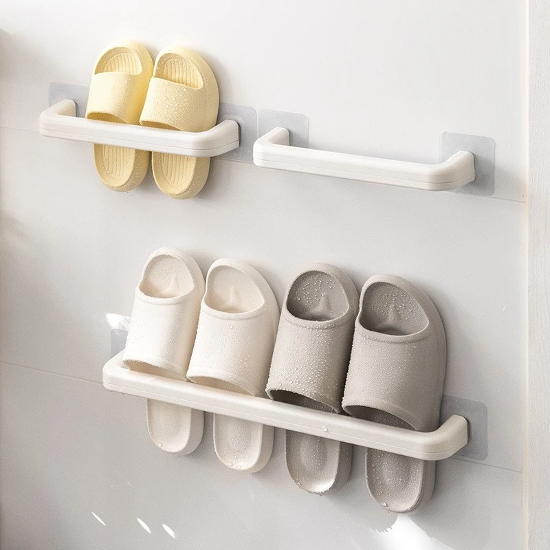 Slippers rack, wall-mounted, no-perforation, household bathroom, storage, storage and storage rack for shoes and water drainage