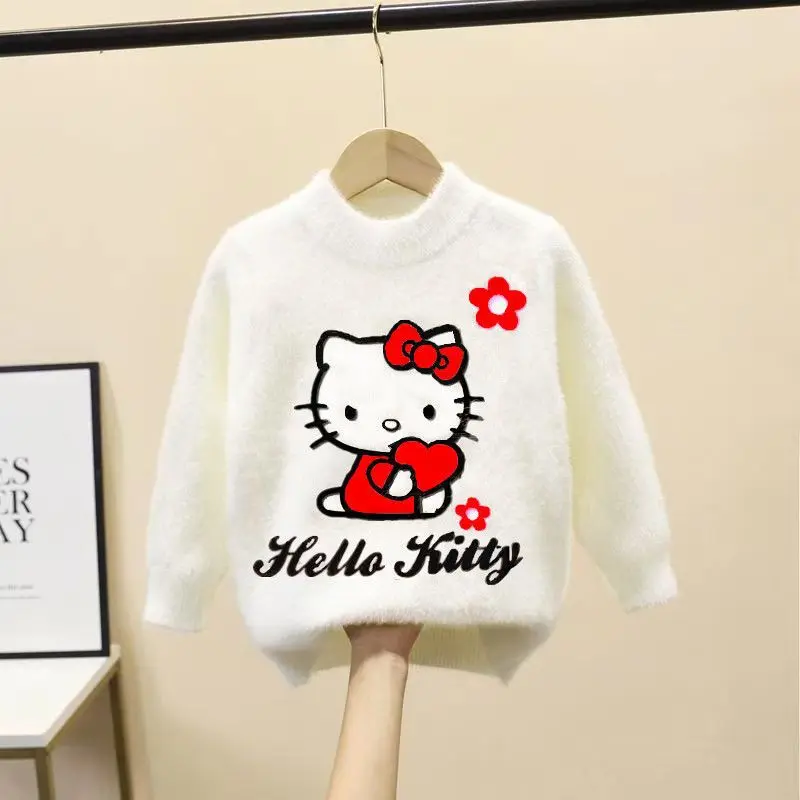 

Kawaii Sanrio Girls' Sweater Hello Kittys Accessories Cute Anime Knitted Sweater Thicker Warm Autumn Winter Toys for Girls Gift