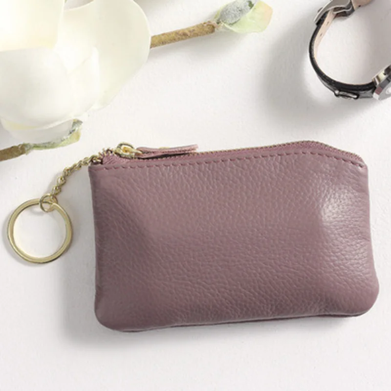 Simple Design Genuine Leather Coin Purses Mini Women Wallets Durable First Layer Cowhide Short Wallet With Keyring Card Holder