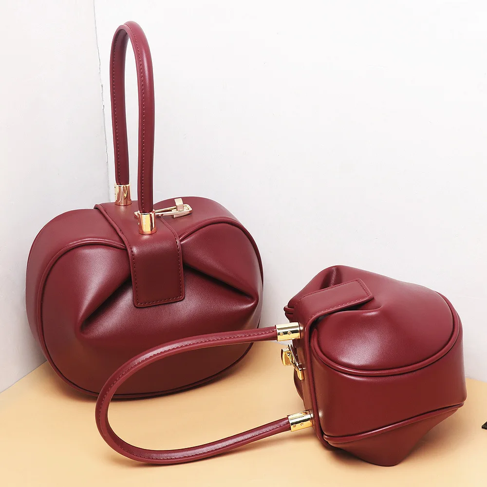

Bags Versatile Women's Niche Design Handbags European and American Retro Wontons Dumplings Wontons Leather Women's Bags Satchels