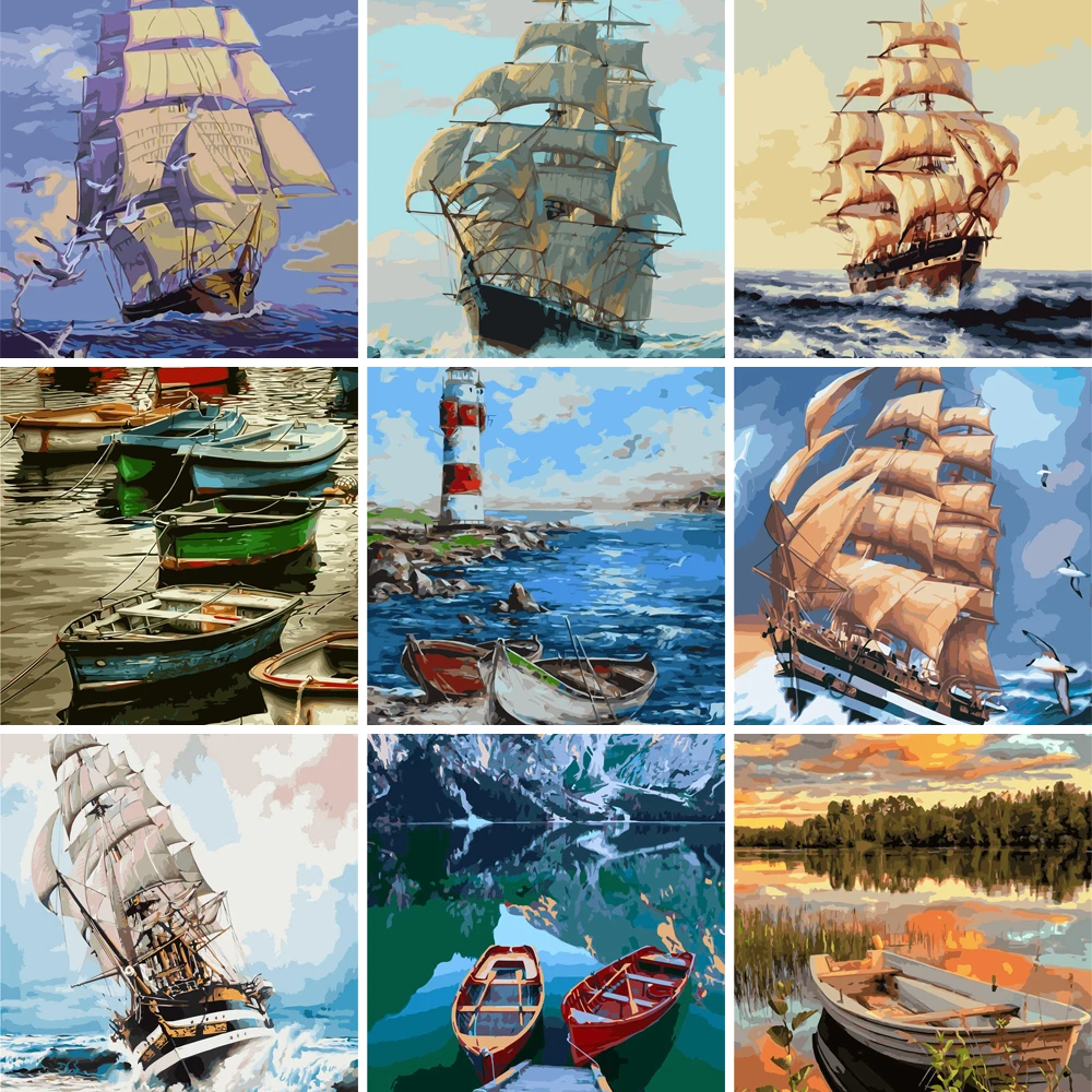 

KPACKA PACKPACKA DIY Painting By Numbers scenic boat 40x50cm VA-0038 drawing by number home decor 2022
