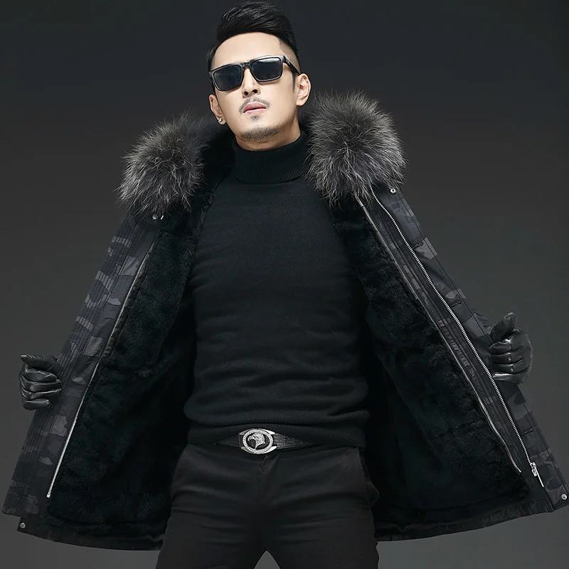 

quality 2023 Parkas Real Coat Winter Jaclet Men Big Raccoon Dog Collar Natural Rabbit Fur Liner Parka -2210 High