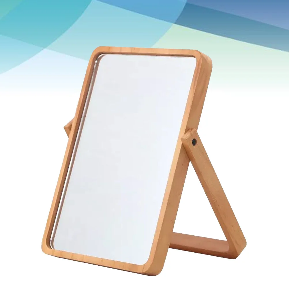 

1PC Rectangular Makeup Mirror Dressing up Mirror Wooden Frame Mirror Desktop Mirror for Girls Women