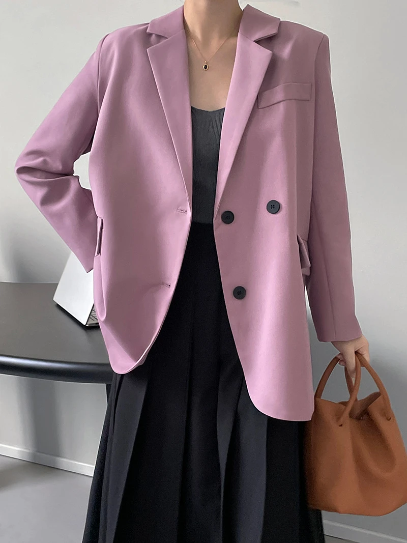 

Женский однобортный Блейзер, модный Свободный Классический элегантный однобортный пиджак с отложным воротником и длинным рукавом, Повседн...