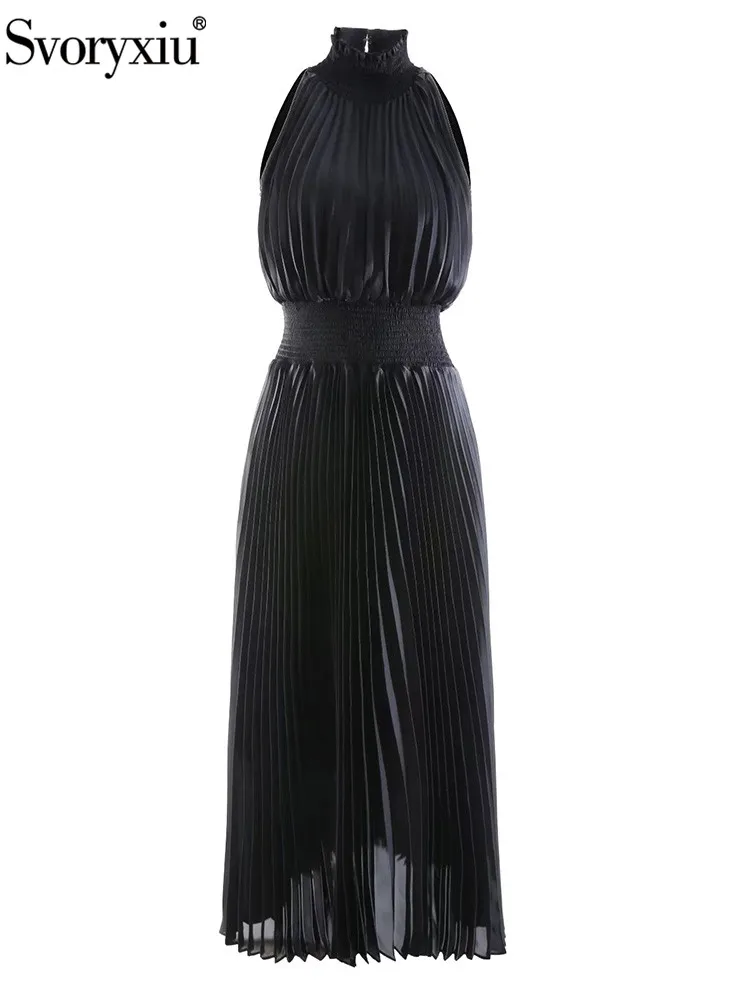 

Женское винтажное длинное платье Svoryxiu, черное повседневное плиссированное платье без рукавов с поясом на резинке на осень и зиму 2019