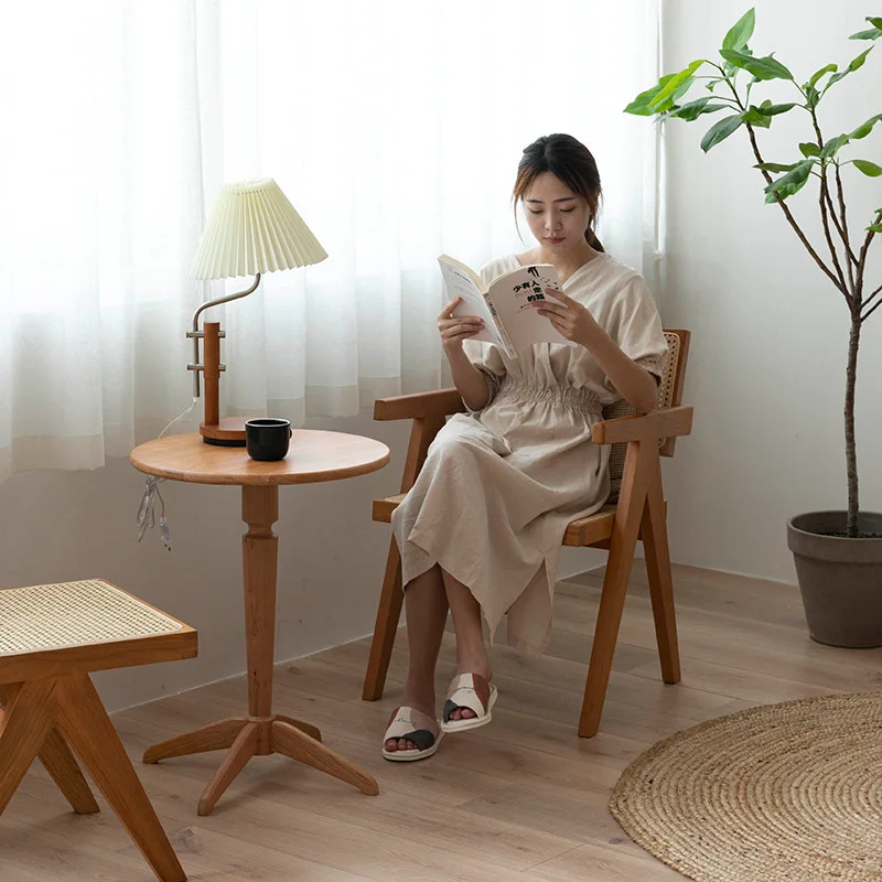 

Nordic solid wood round rectangular tea table small family mini bedside table small table coffee table for living room