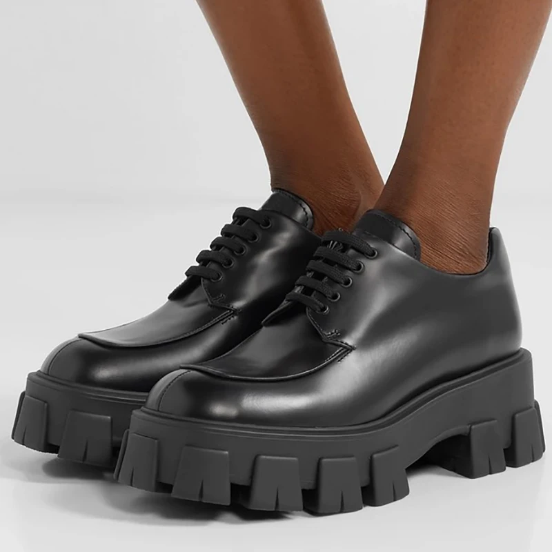 

2021 Spring Women Single Shoes Black Patent Leather Thick Bottom British Style Shoes Casual Comfortable Lace Up Platform Shoes