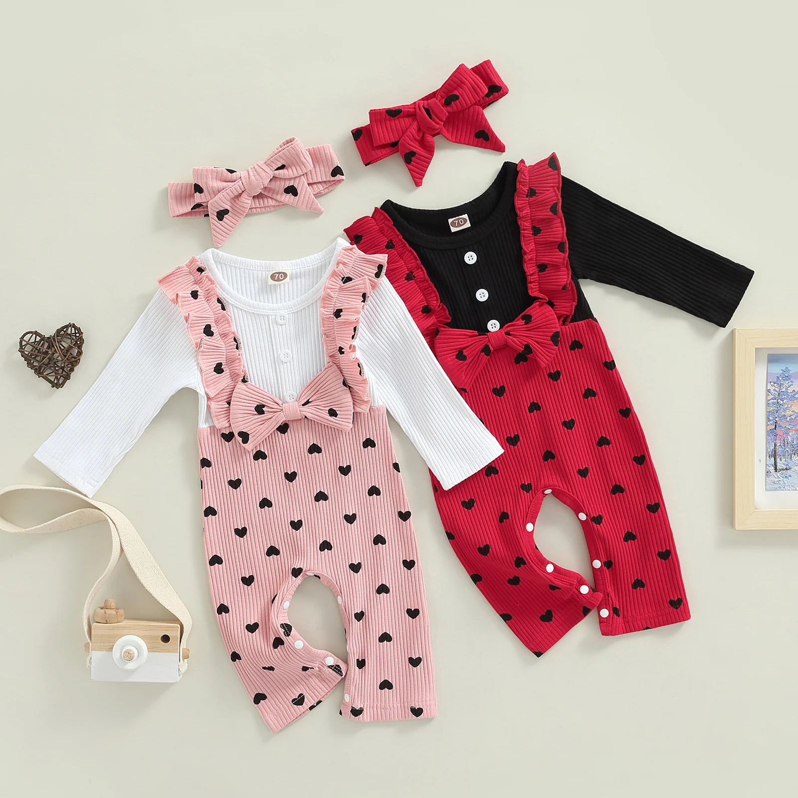 

Ma&Baby 0-2Y Newborn Infant Toddler Baby Girls Jumpsuit Soft Knit Long Sleeve Romper Heart Print Bow Playsuit Autumn Spring D01