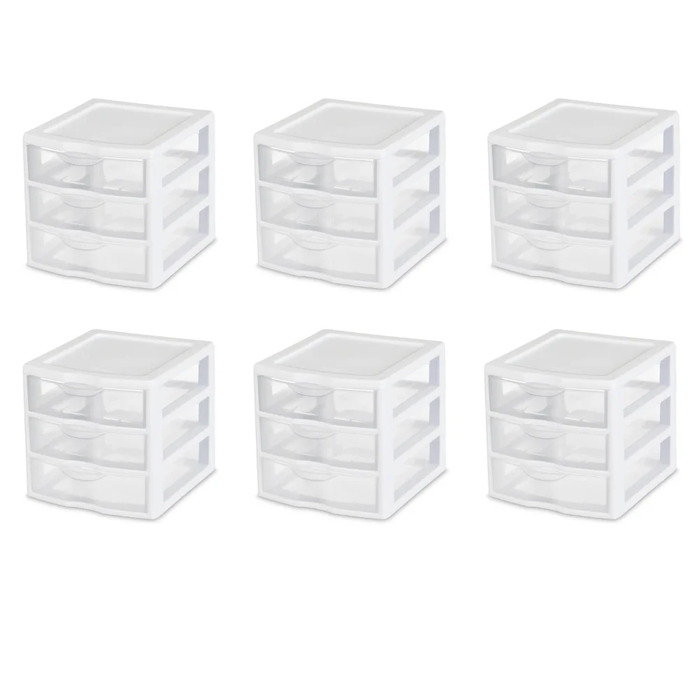 

Small 3 Drawer Unit Plastic, White, Set of 6 Storage Containers Desk Organizers