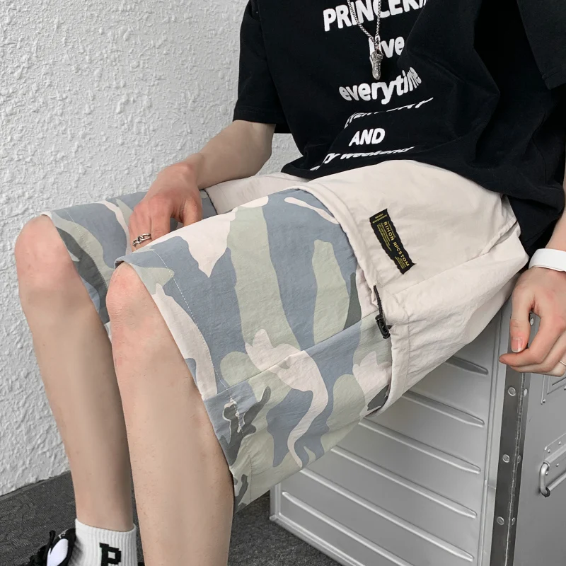 100% Polyester 2022 Summer Loose Shorts Camouflage Patchwork Workwear Pants for Men Streetwear Hip Hop Harajuku Pants