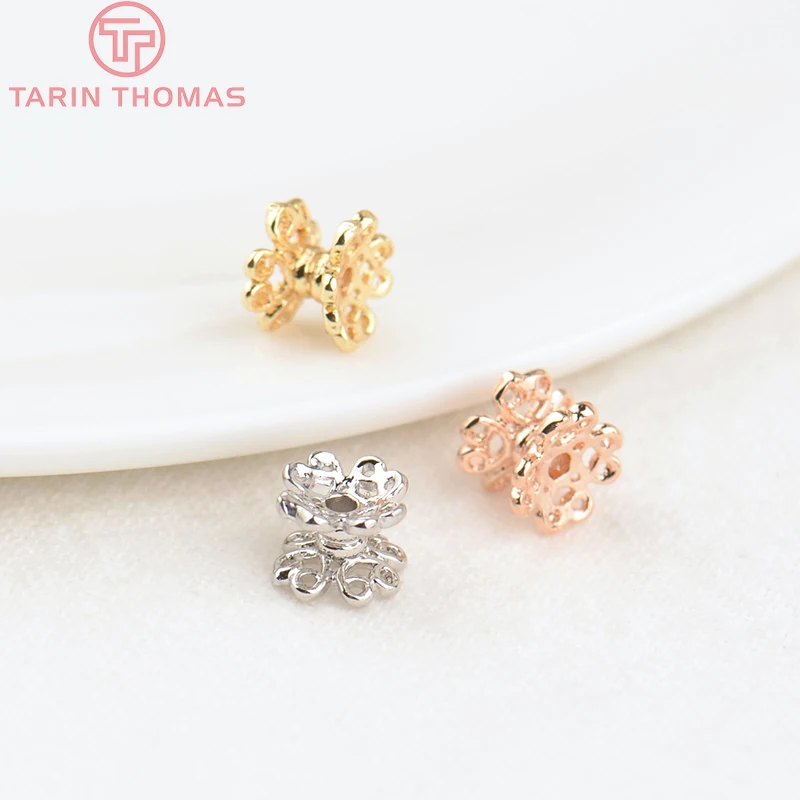 

(2876)12 шт. 5x6,4 мм отверстие 1 мм покрытые 24-каратным золотом латунные бусины-разделители для цветов, бусины для браслетов, высокое качество, «сд...