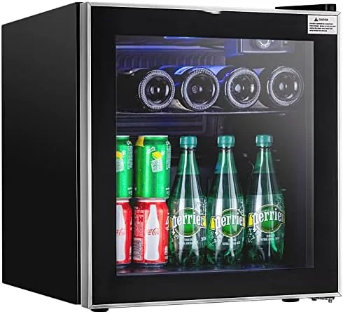 

Mini Beverage Refrigerator - 1.6Cu Ft/ 60 Can Beverage Cooler with Glass Door & Adjustable Shelves for Soda, Beer, Wine - Fr