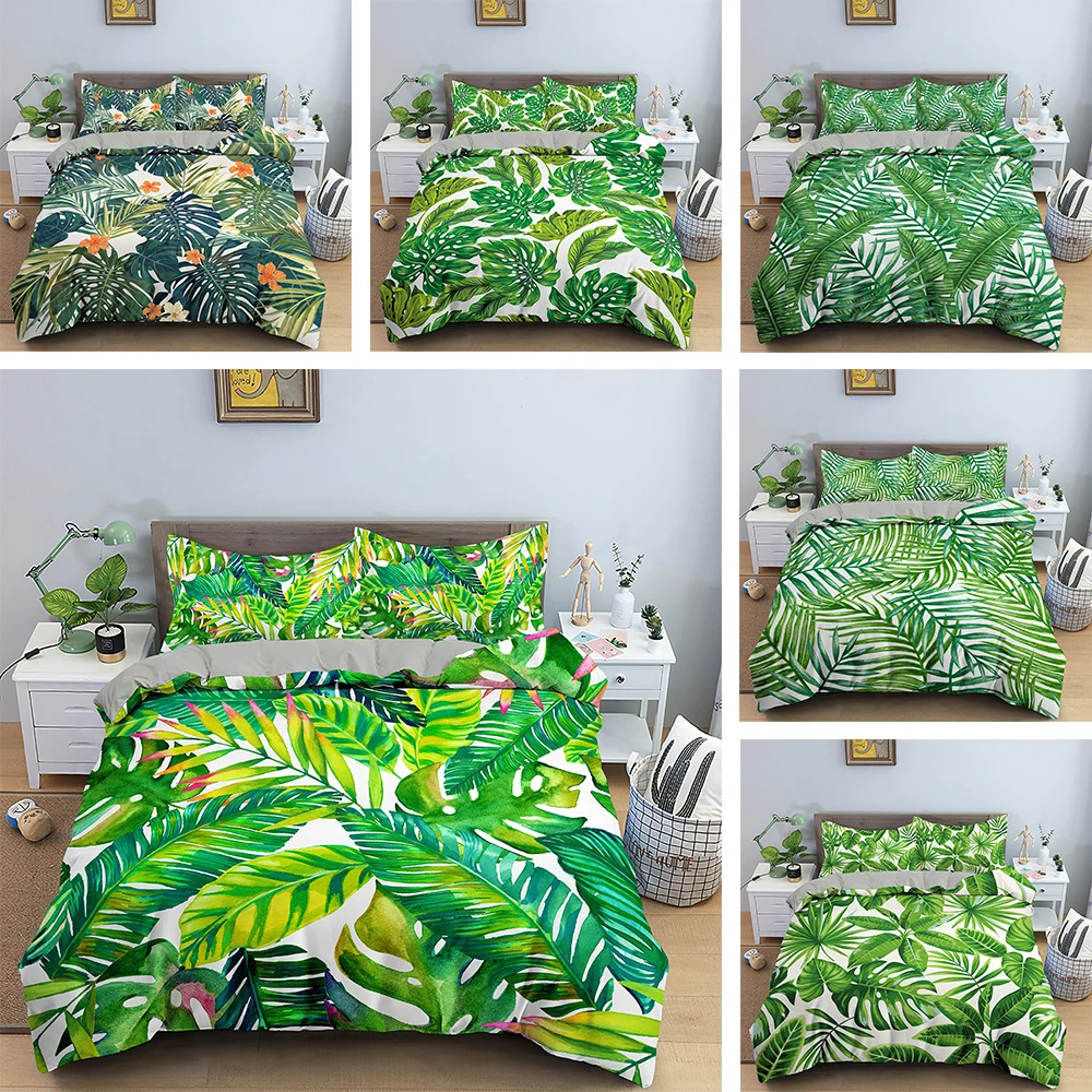 

Комплект постельного белья из 2/3 предметов с пододеяльником и 3D-принтом тропических растений