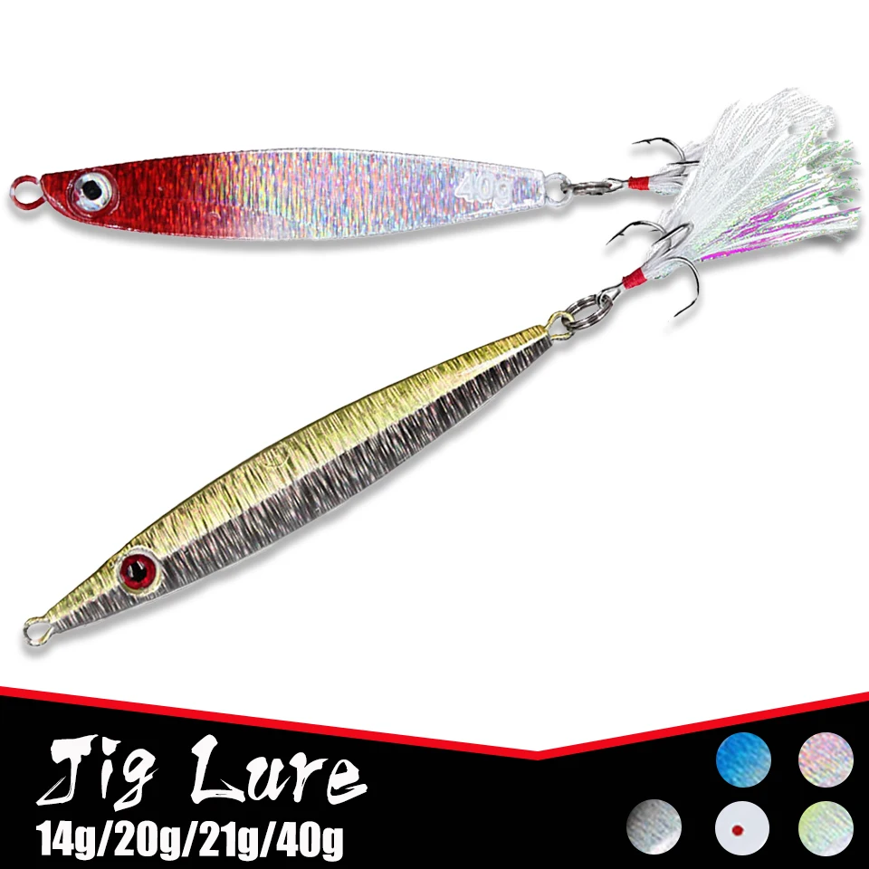 

1PCS Metal Jig Lure 14g/20g/21g/40g Long Shot Baits Trolling Hard Bait Lure Feather Hook Sinking Spoon Baits Fishing Tackles