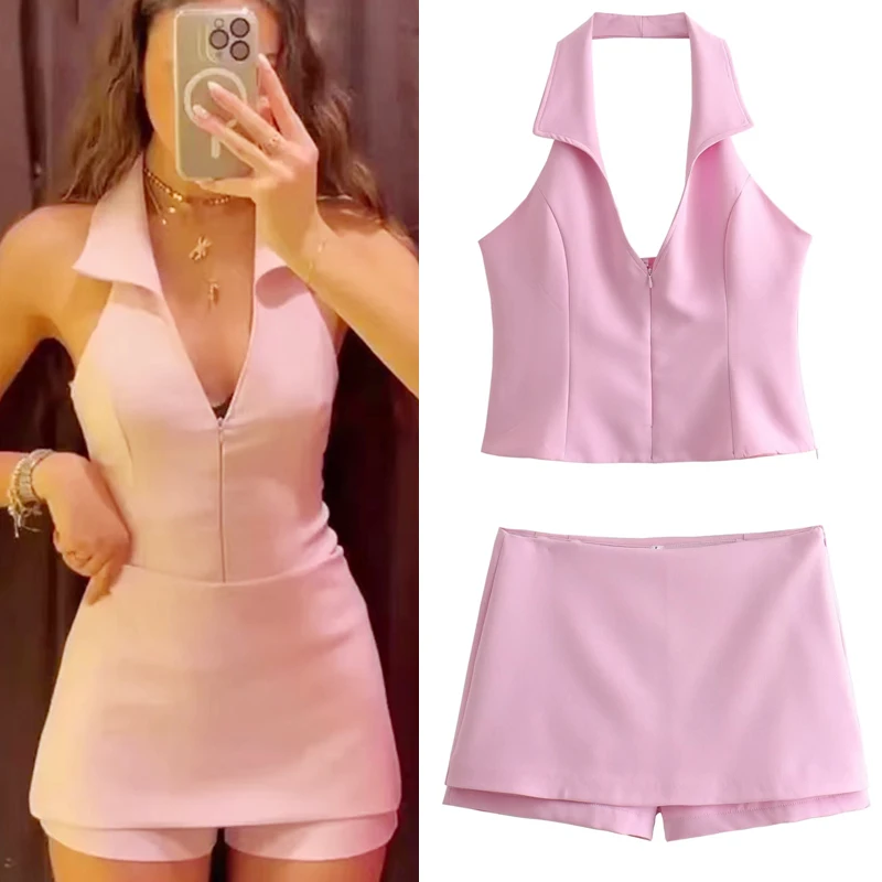 Повседневный женский укороченный топ с бретелькой на шее HXAO из смешанного