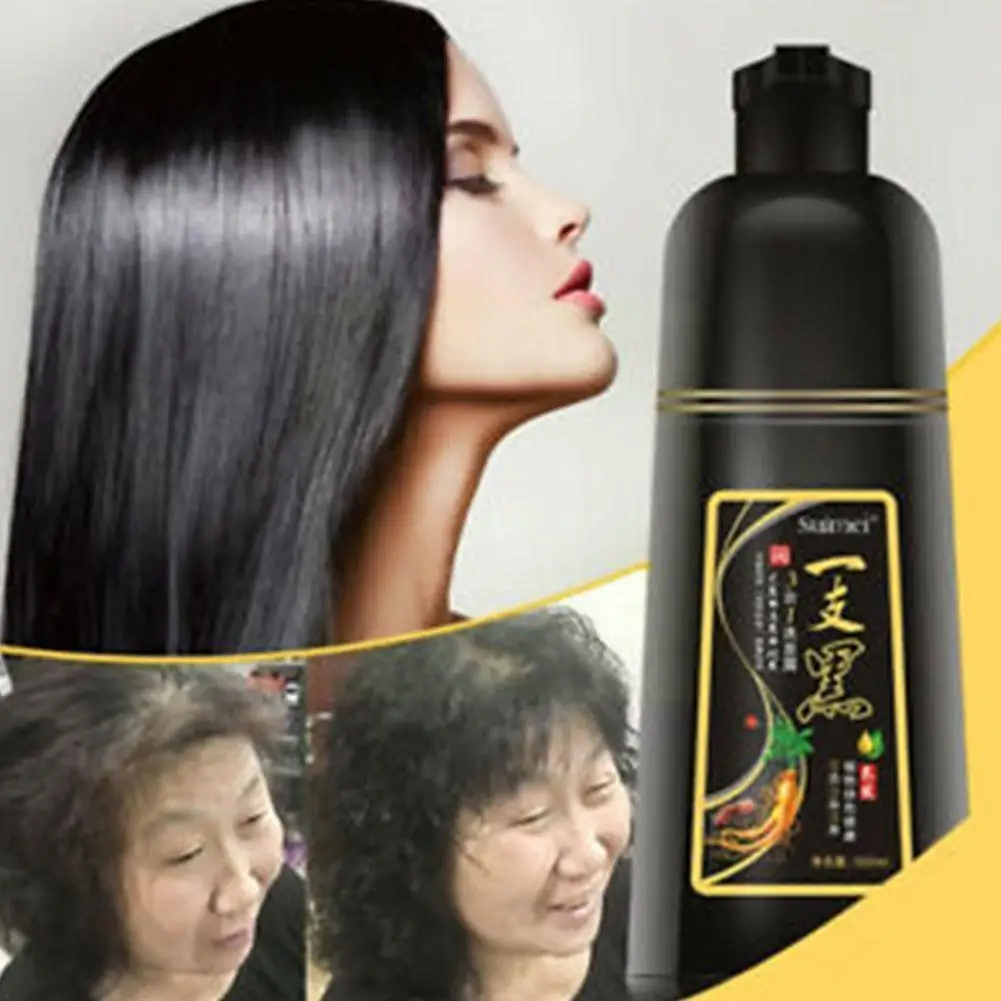 

Sdotter New Fashion Organic Natural Hair Dye Ginseng Extract Black Hair Color Dye Shampoo For Cover Gray White Hair 500ML E8C8