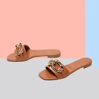 womens shoes 2021 snakeskin pattern sandals wear casual metal chain personalized womens sandals flat slippers