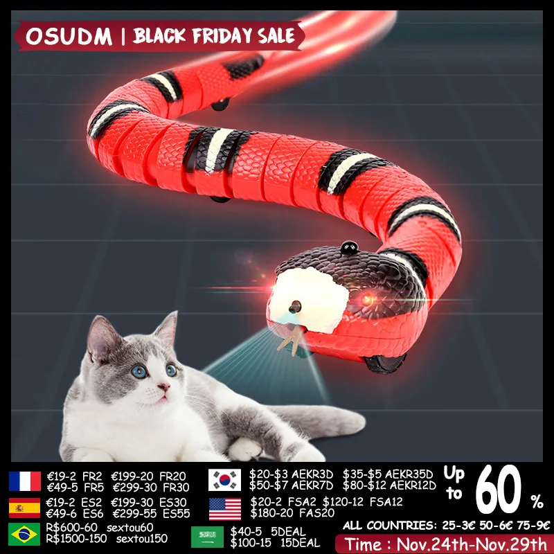 

OSUDM Automatic Cat Toys Electric Sensing Snake With LED Smart Interactive Teasing Cat Toys USB Charging Pet Training Supplies
