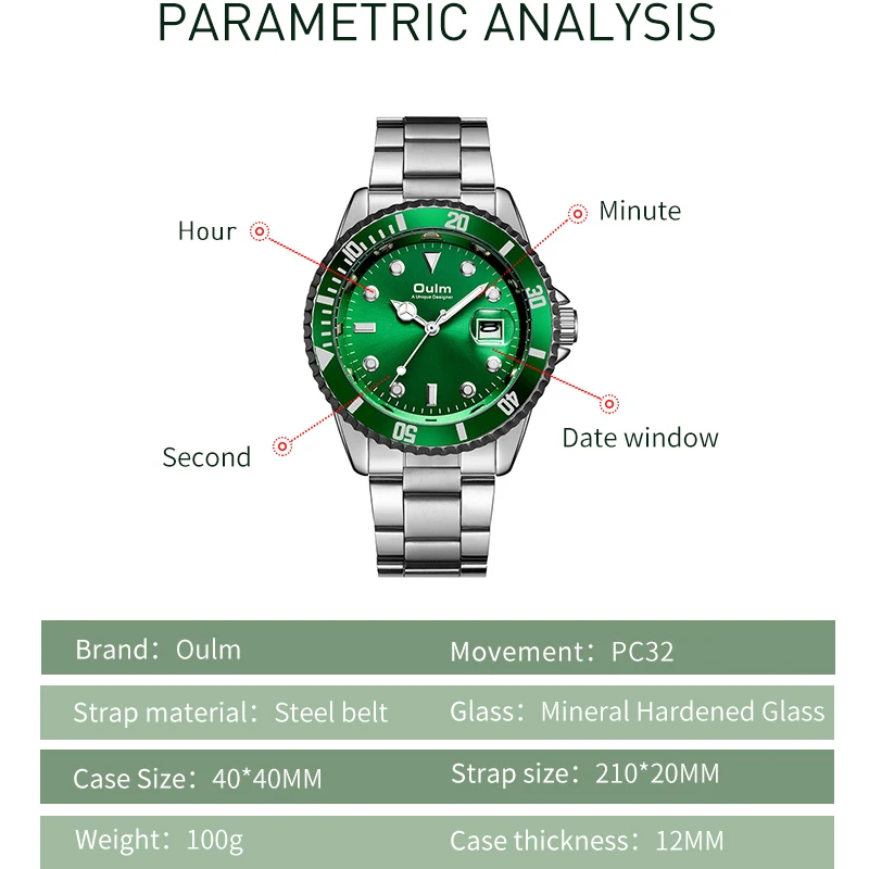 Часы OULM Мужские деловые роскошные модные светящиеся водонепроницаемые наручные