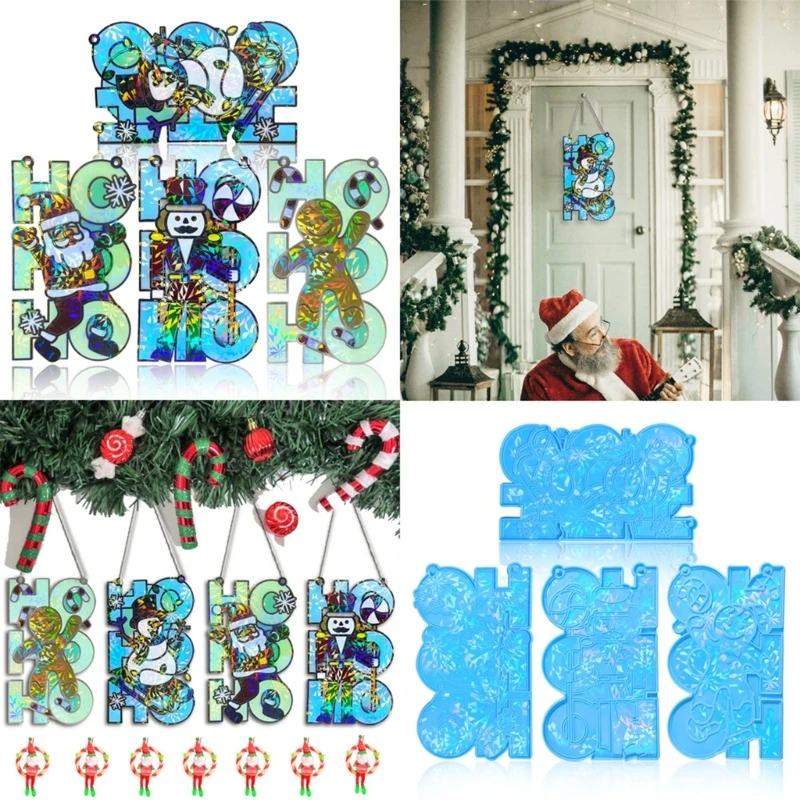 

Голографическая рождественская тематическая силиконовая форма, формы для подвесок, силиконовые формы из смолы с отверстием, для