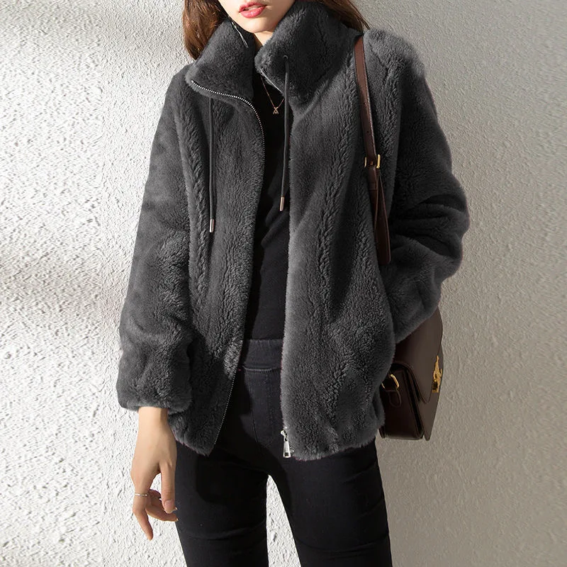 

Утепленное пальто женское короткое модное двустороннее бархатное пальто с воротником-стойкой меховое пальто зимнее пальто женский короткий свитер кардиган